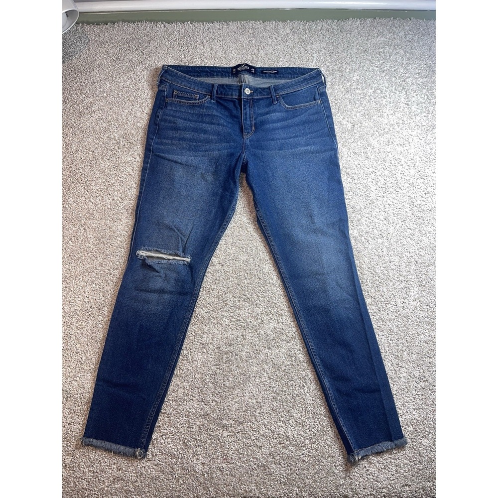 Hollister Womens Super Skinny Embroidered Raw Hem Jeans Vtg Stretch Sz 15R 32x30